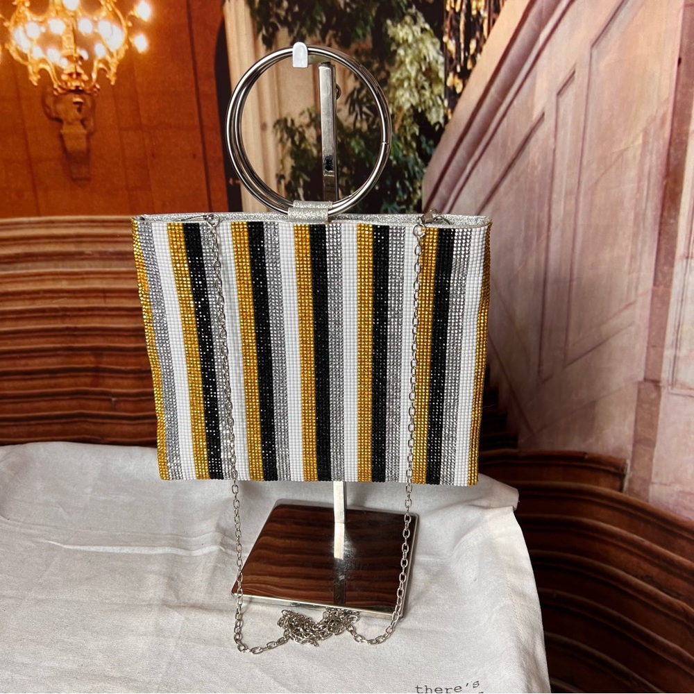 NWOT Nina Striped Beaded Shimmer Crossbody Handbag Bag, new condition